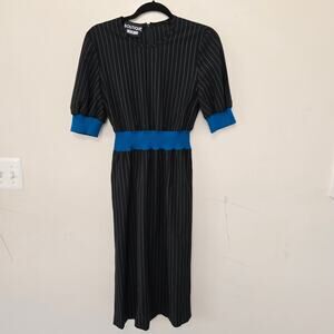 New Moschino Boutique Pinstripe Midi Blue Accent Black Dress Women's Size 4
